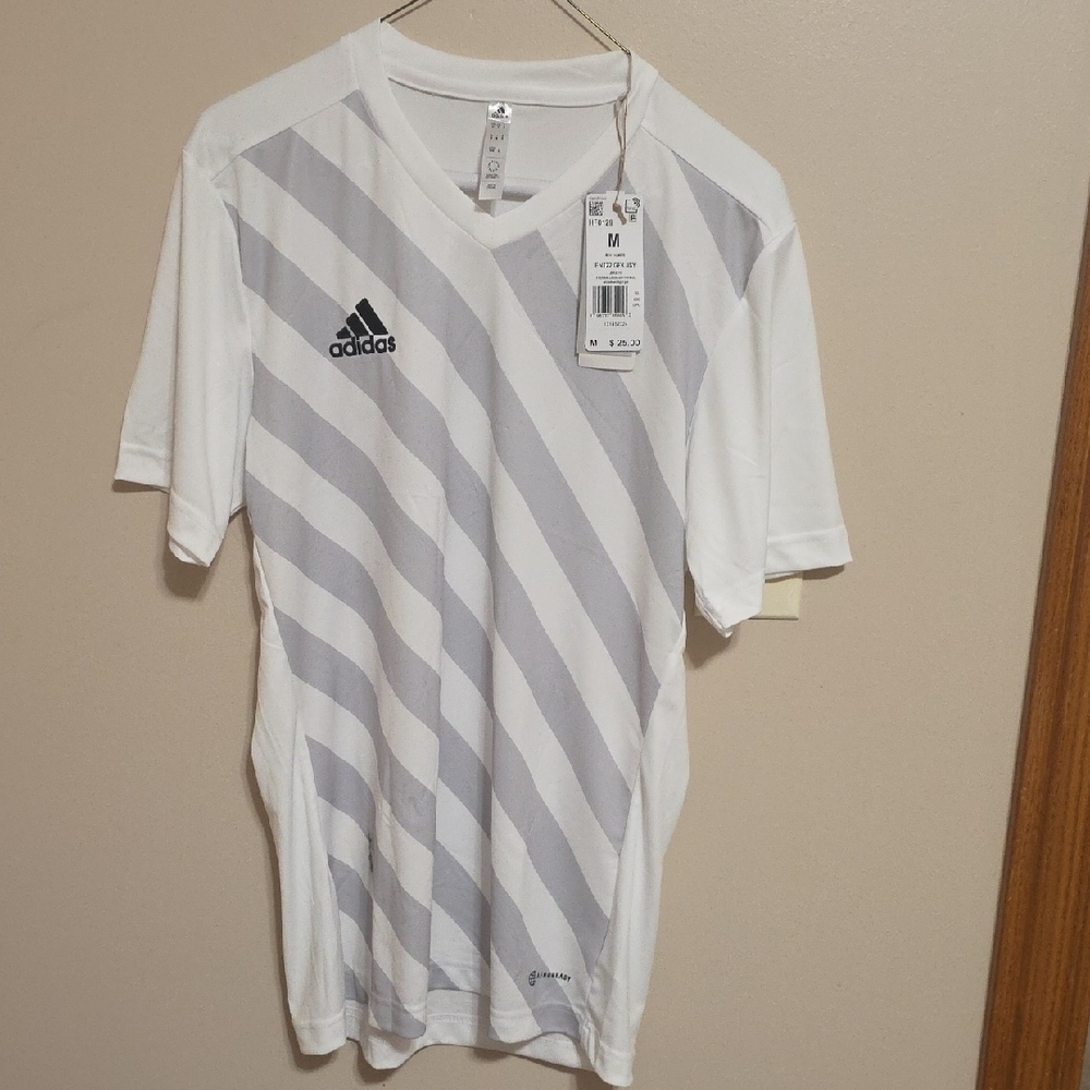 Adidas Men's White and Gray Diagonal Stripe Jersey